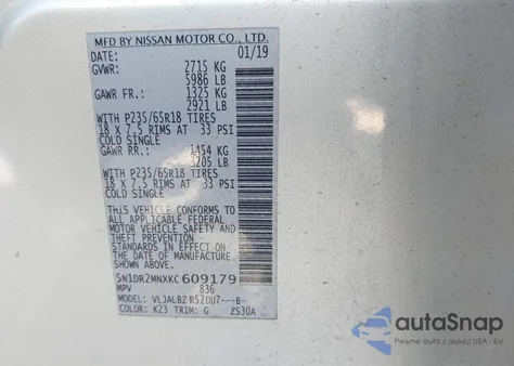 2019 Nissan Pathfinder S from USA, damaged, VIN 5N1DR2MNXKC609179